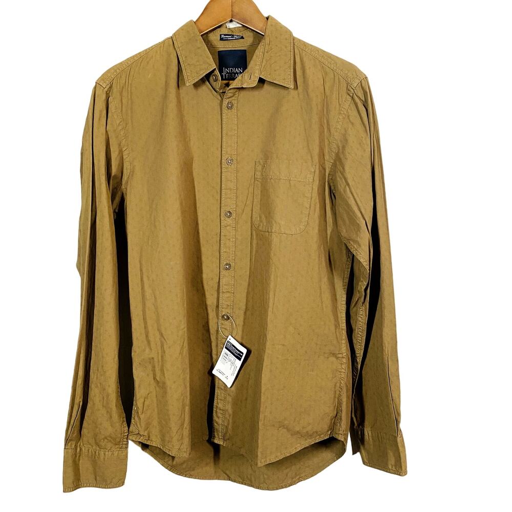 NEW! Indian Terrain Button Down Shirt Long Sleeve Tan Casual - M